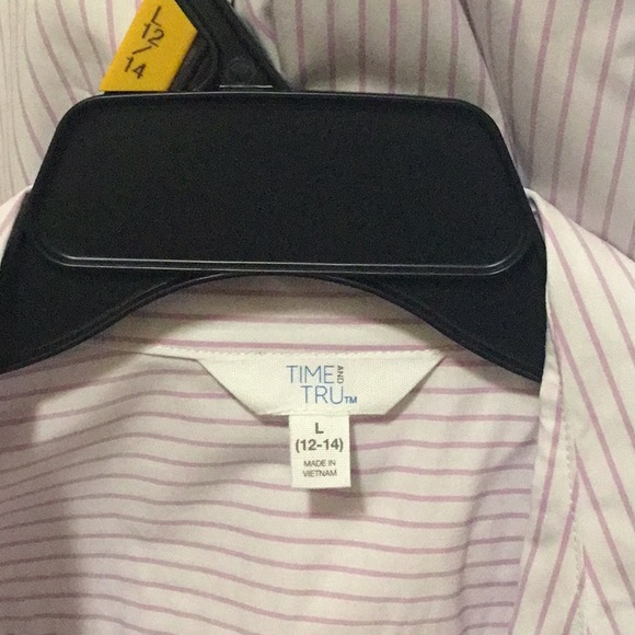 Time and Tru Women's Long Sleeve Button Down Striped Shirt white violet - Picture 6 of 12